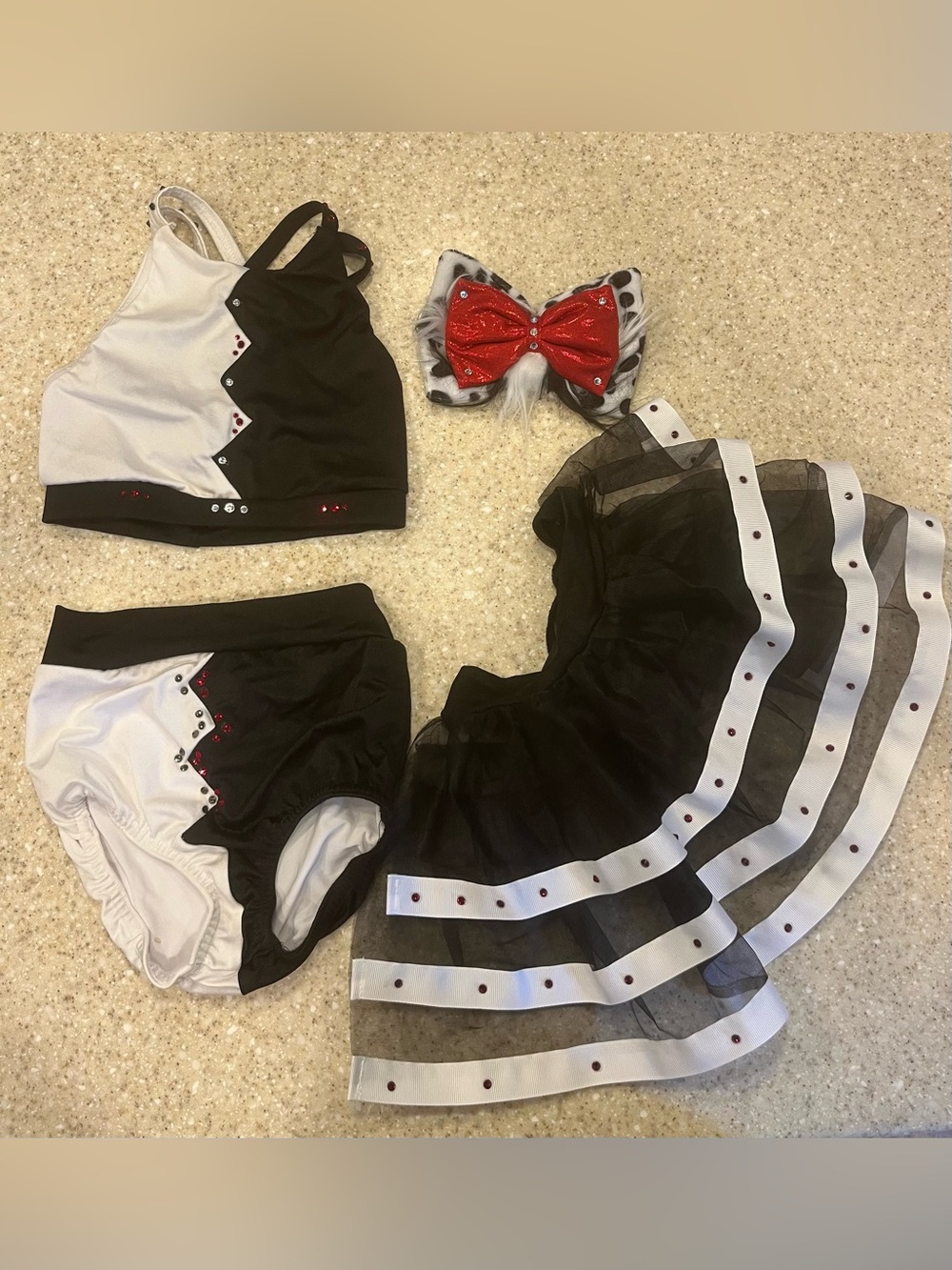 Black and White Kids Costume Set with Red Bow